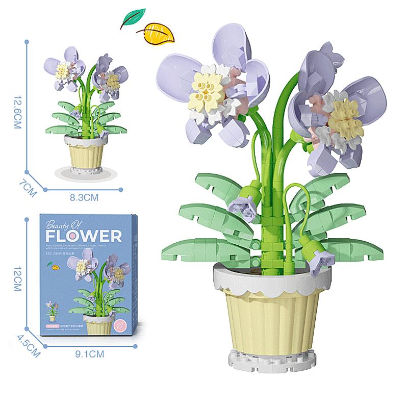 Конструктор, цветочные горшки, розы, подсолнухи, гвоздики, мелкозернистые детские развивающие сборные игрушки, украшения