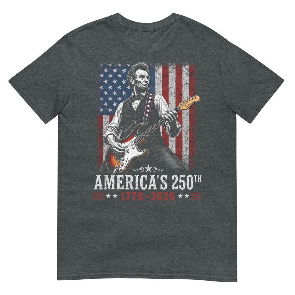 Abraham Lincoln Playing Guitar 4th Of July 250th Anniversary Tshirt