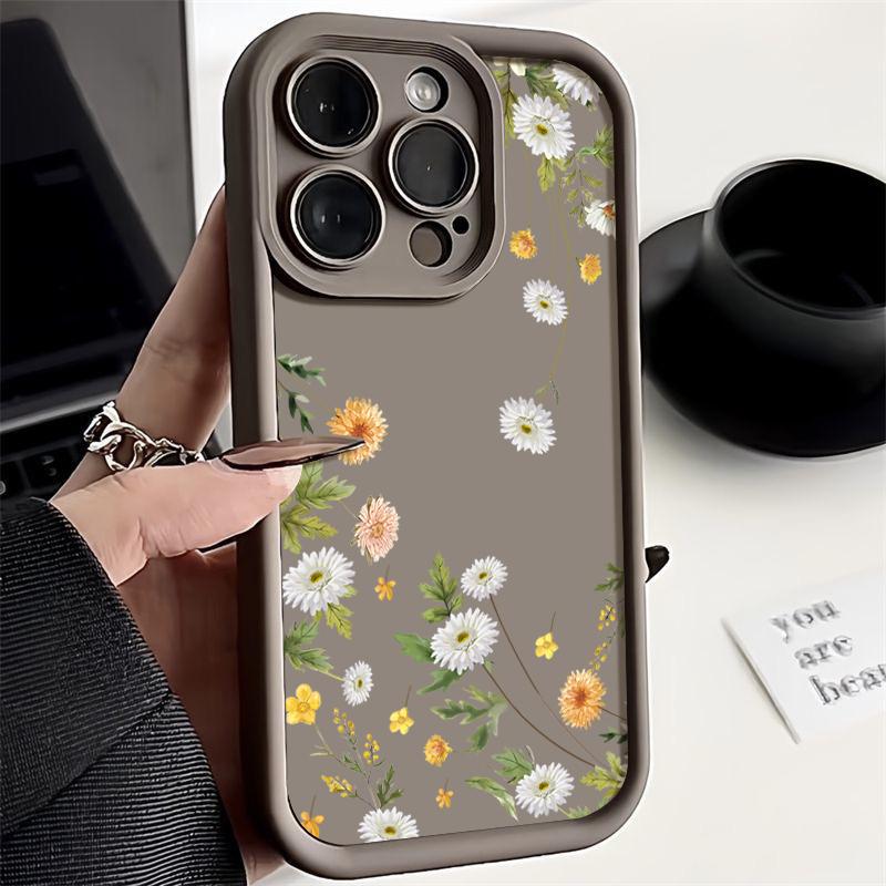 Милый цветочный принт мягкий чехол для телефона TPU для iPhone 16 Pro Max 15 Plus 14 Pro 13 12 11 XR XS 8 7 защита объектива противоударный матовый бампер чехол