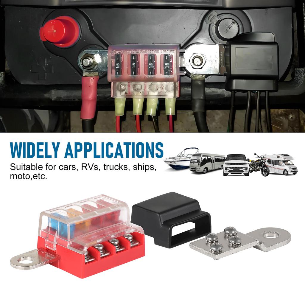 M10 100A 32V 4 Circuit Kit ST Blade Fuse Block Battery Terminal Mount Busbar Boating Equipment For Car Yacht Truck