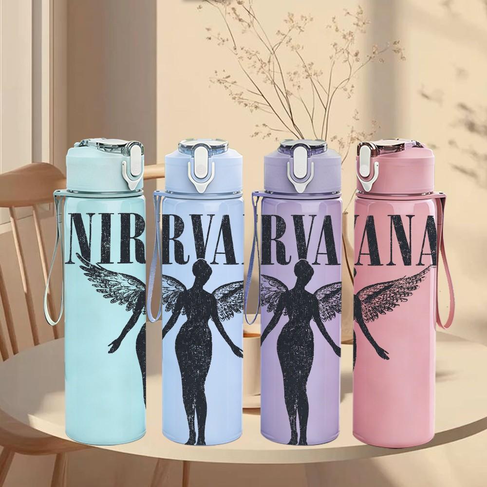 1PC Nirvana Angel Silhouette 750ml sports water bottle leakproof straw lid outdoor office home