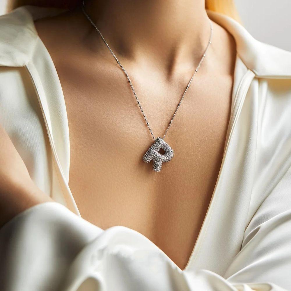 Silver Color Letter Pendant Necklace Stain Steel Women Choker Simple Silver Zircon Necklace Women