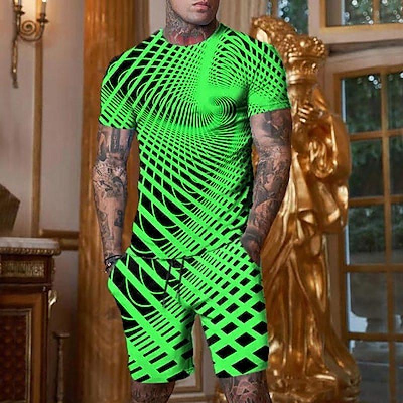 Муж. Шорты Футболка Набор Инвентарь Графика Оптическая иллюзия Одежда Одежда На открытом воздухе Повседневные С короткими рукавами 2 предмета Дизайнер На каждый день