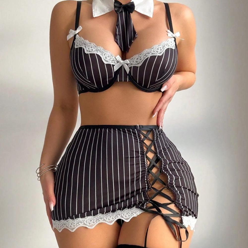 Полосатая студенческая одежда для косплея, мини-юбка с запахом на бедрах, чистый эротический комплект нижнего белья