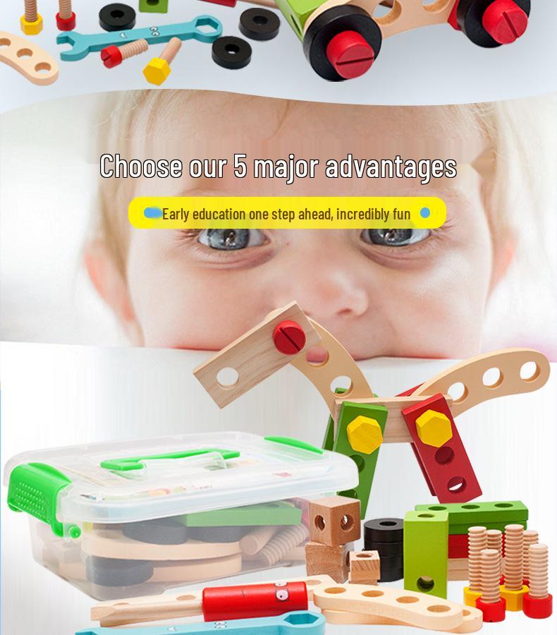 Детский ящик для инструментов с винтами и гайками - Развивающий набор строительных блоков и игрушка для сборки