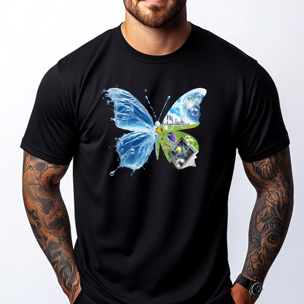 Frutiger Aero Aesthetic Butterfly Computer Fishes Scenery Cute Oversized T Shirt Camisetas Street Wear Tees