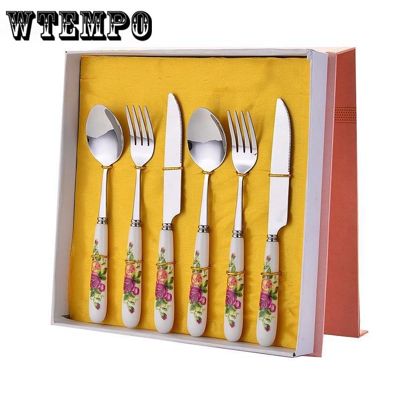 Набор столовой посуды из нержавеющей стали в западном стиле, портативный набор посуды для улицы с коробкой