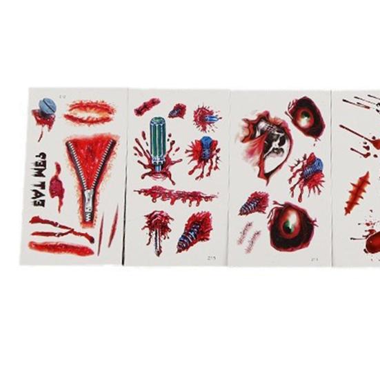 20Pcs Tattoo Stickers Realistic Fake Blood Scars Cuts Injuries Halloween Zombie Makeup Tattoo Sticker Waterproof Temporary Scar Wound Prank Props