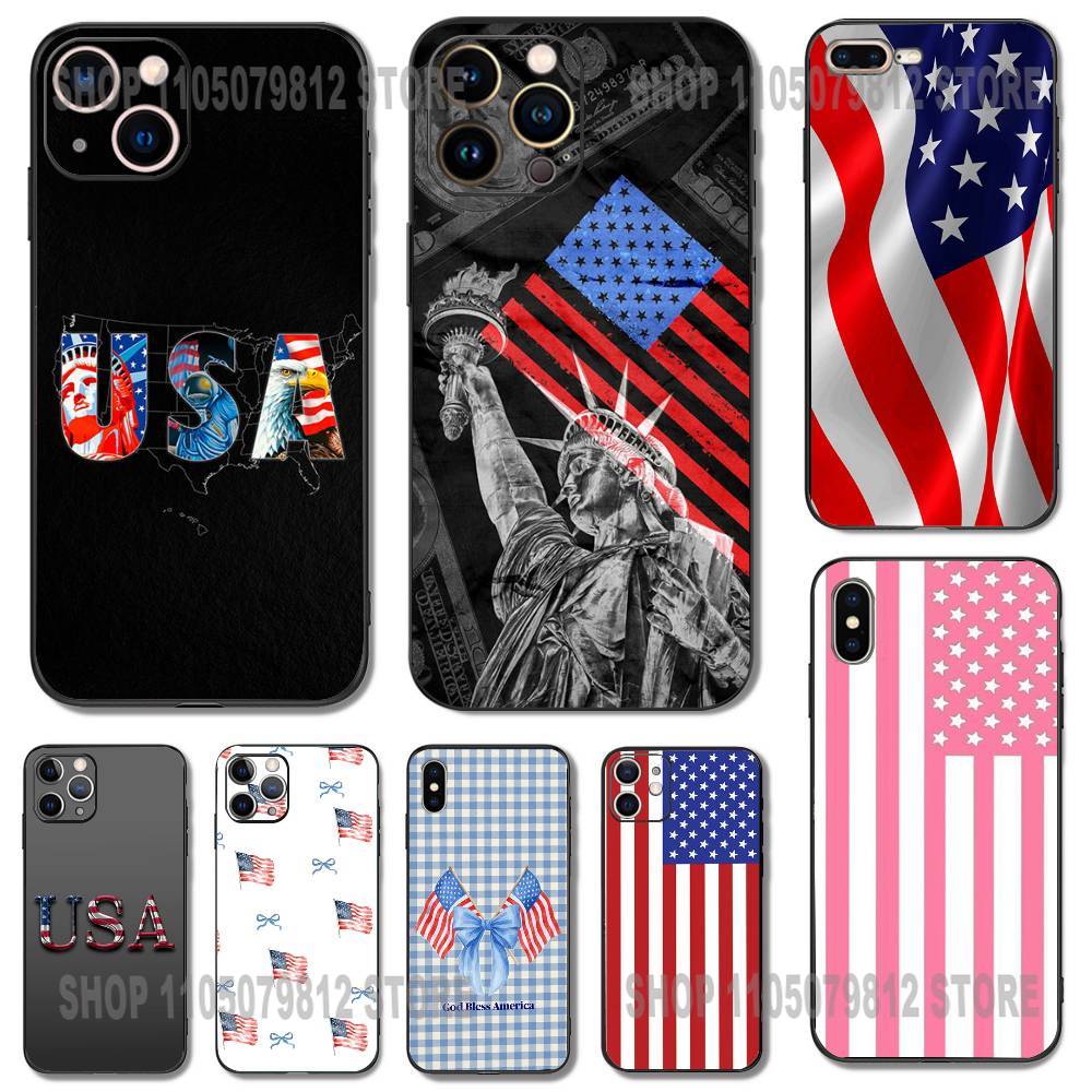 Америка США Флаг Крутой Чехол Для Телефона Для iPhone 17 16,15,14,13,12,11,Pro,XS,Max,XR,Plus,Mini Мягкий Силикон Черный Ударопрочный