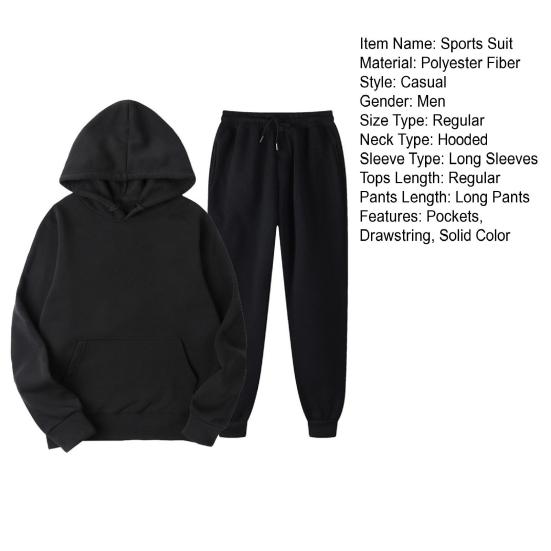 Мужской спортивный костюм из двух частей, комплект из толстовки с капюшоном и длинными рукавами, эластичный пояс, брюки, спортивный костюм