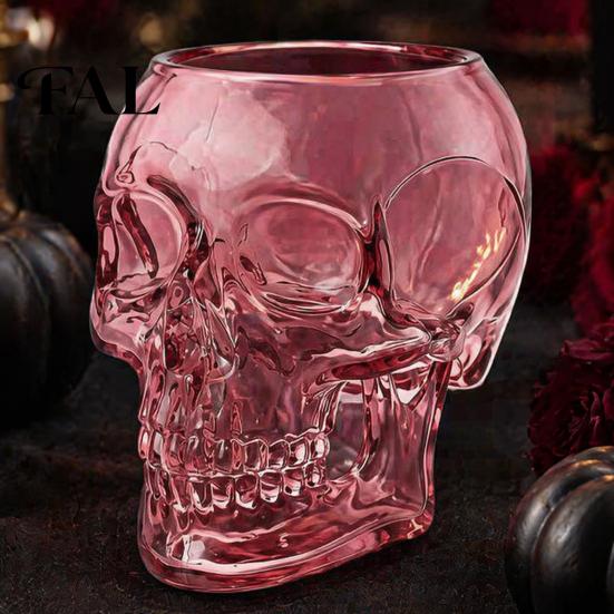 Halloween Desktop Decoration Gothic Skull Wall Vase, Translucent Resin Pink Planter, Transparent Unique Ornament, for Dried Flower Home Photography