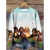 Plus Size Dog Print Pullover Sweatshirt, Casual Long Sleeve Crew Neck Sweatshirt For Fall & Winter, Women's Plus Size Clothing