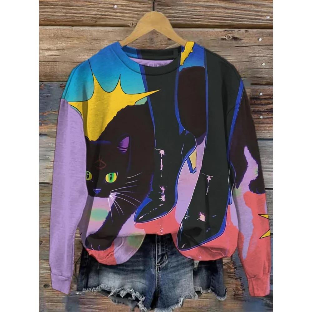Женская толстовка с принтом «Kawaii Cat» с 3D-принтом, круглым вырезом и длинными рукавами, летняя повседневная женская одежда, уличная одежда 2000 года