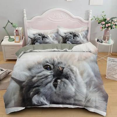 3D Печать Милый котенок Домашний питомец Кошка Постельный комплект Пододеяльник Простыня Принтованный Постельный комплект Наволочка Кровать Полный Королева Кинг Размер Одеяло Спальня
