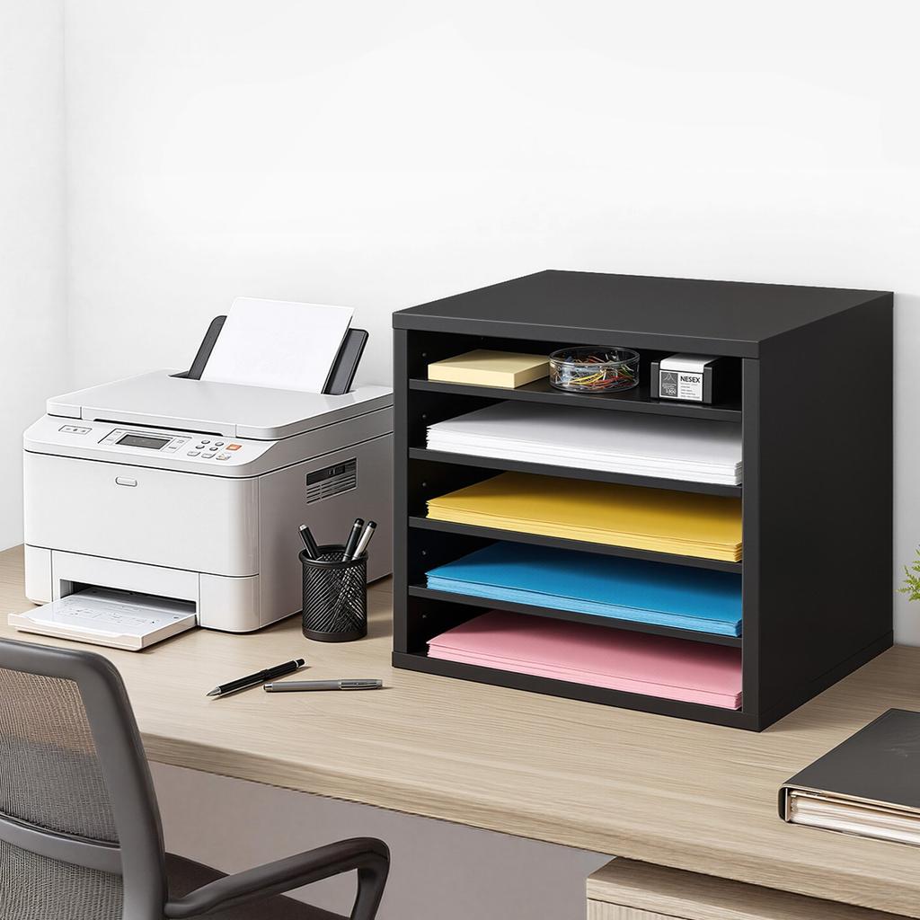 VEVOR Literature Organizer, 5 Compartments Office Mailbox with Adjustable Shelves, Wooden Mailbox Sorter with MDF