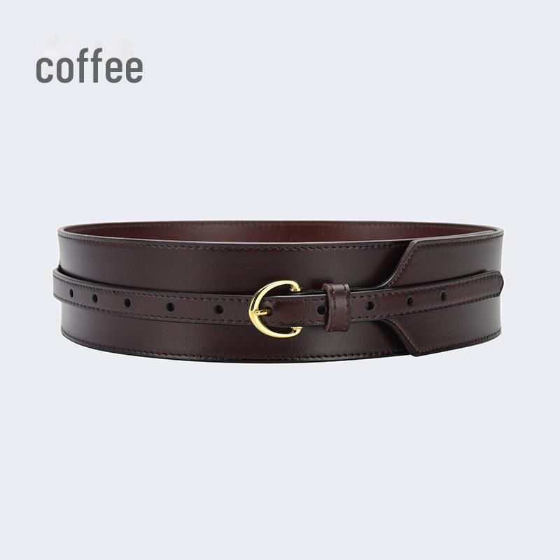 Women's Wide Leather Waist-Slimming Belt – Stylish Outerwear Accessory for Shirts and Dresses.