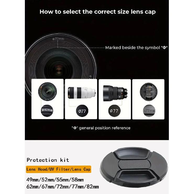 MYOBO Camera HD UV Filter + Len Hood + Lens Cap - 49 52 58 55 62 67 72 77 82 mm for DSLR SLR Camera Universal Lente Protector Ki