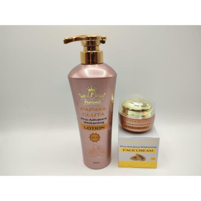 Lait et crème antitaches - Gluta Papaye - 500ml et 50g - Sans parabène - Tous types de peau - Mixte