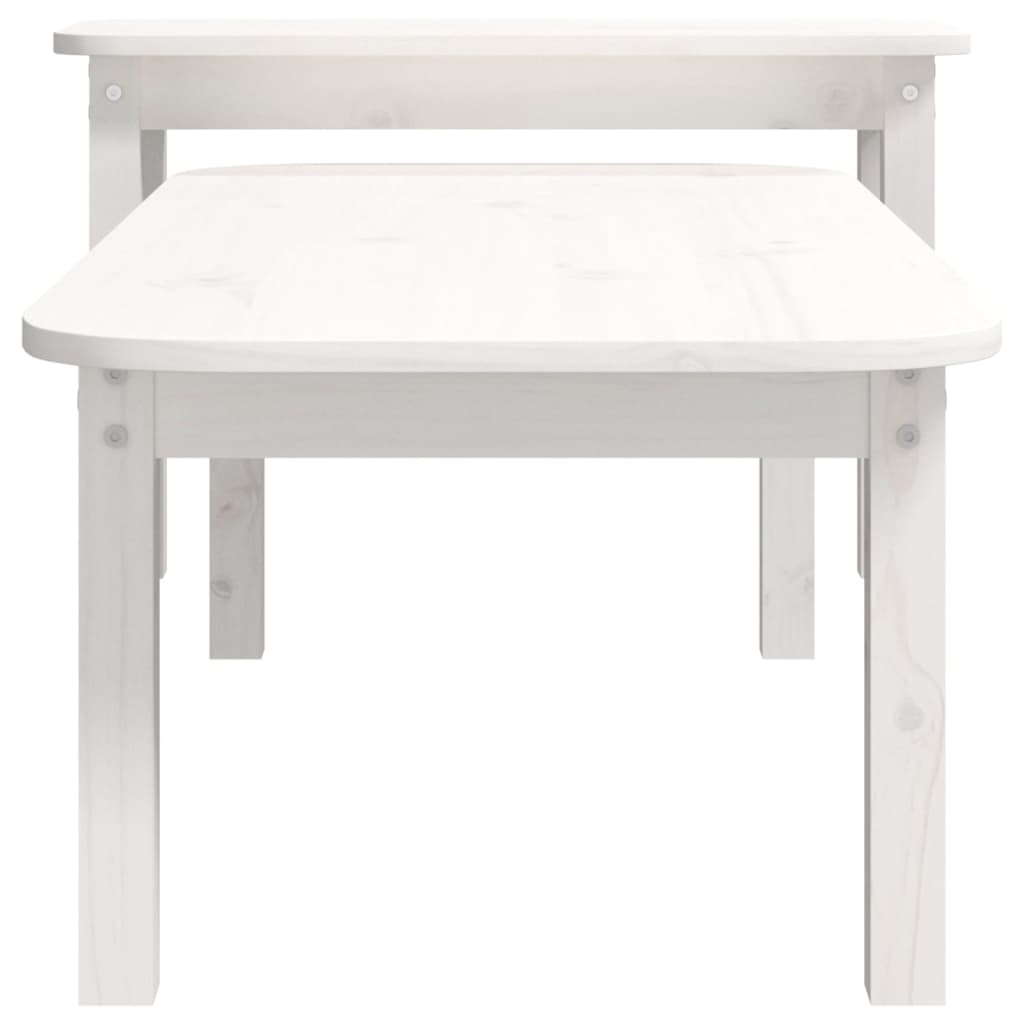 Coffee Table Set, White, 2 Pcs, Solid Pine Wood