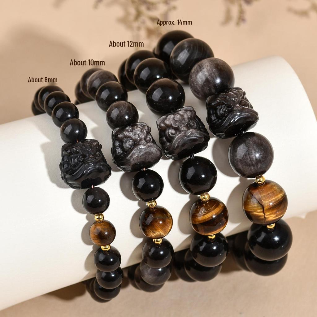 Браслет на одну петлю «Львиный танец» из обсидиана: Модный унисекс-бестселлер