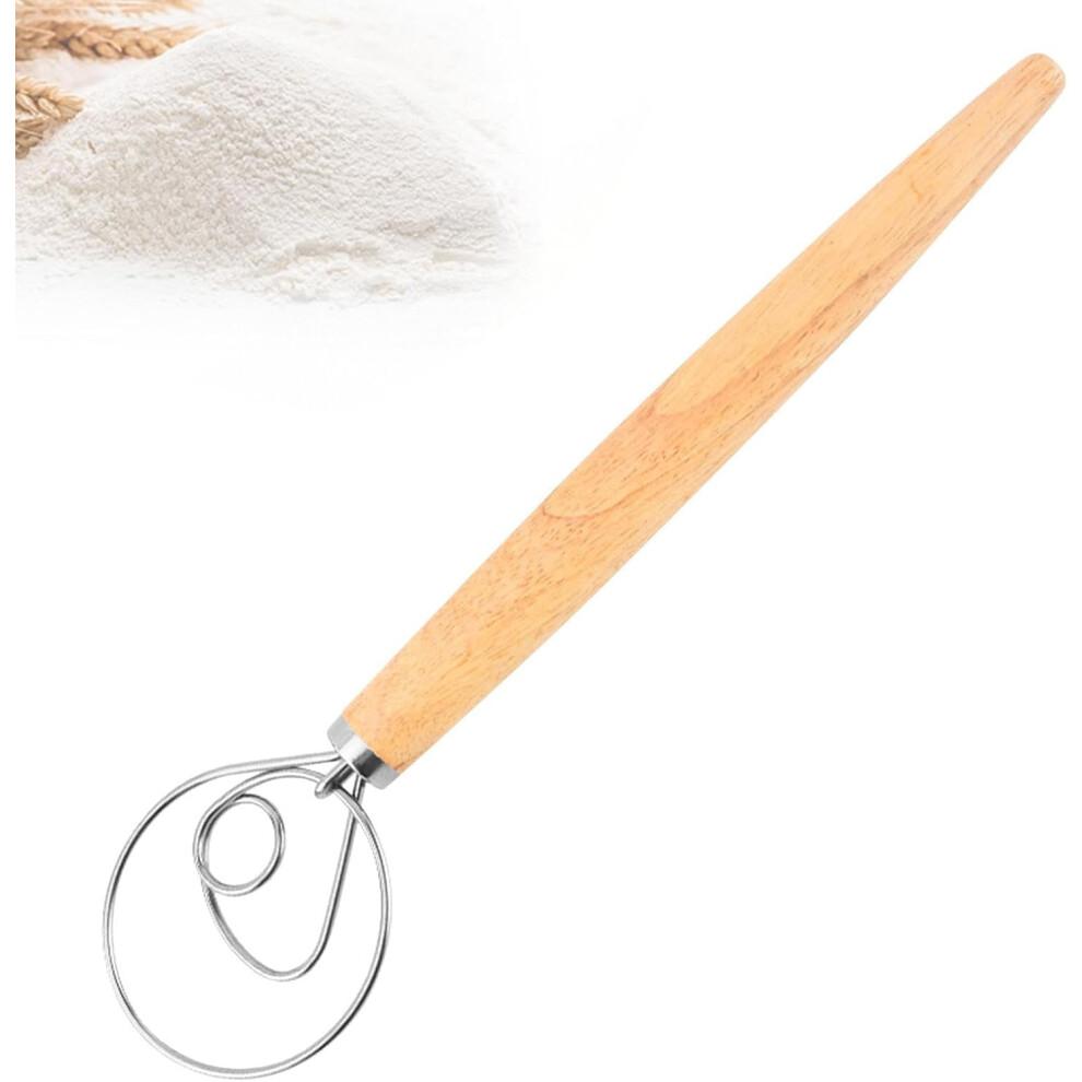 Danish Dough Hook Stainless Steel with Wooden Handle for Kitchen Mixer, Ideal for Sourdough, Pastries, and Pizza Dough Kneading