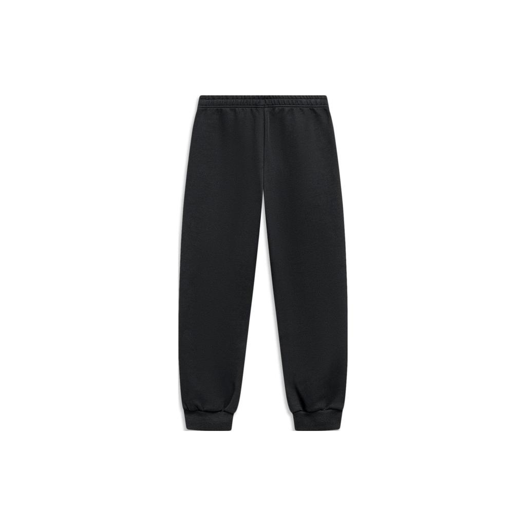 Li Ning Sports Lifestyle Series Solid Color Mid Waist Tapered Drawstring Knitted Pants Women Pants Black AKLU032-2