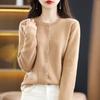 Knitted Cardigan Round Neck Sweater Women's Long Sleeved Solid Color Button Down Sweaters Jacket