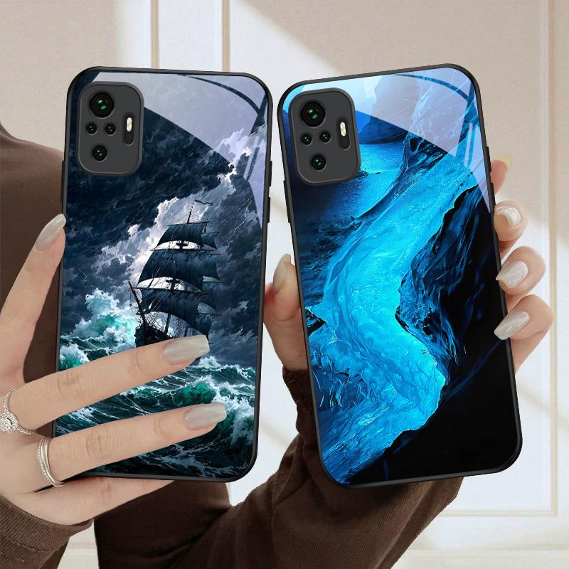 Морская буря маленький парусник Для Redmi Note 8 9 9S 12S 10 Pro 11 12 13 Pro+ 14 Pro K60 Ultra 13C 14C A3 12 13 Черный стеклянный чехол для телефона