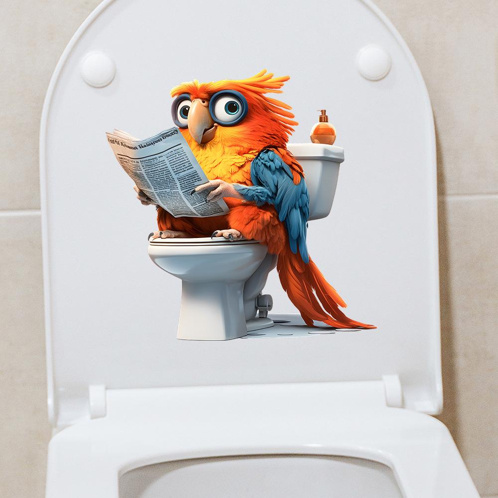 Owl Reading Newspapers Bathroom Toilet and Toilet Stickers for Beautification and Decoration
