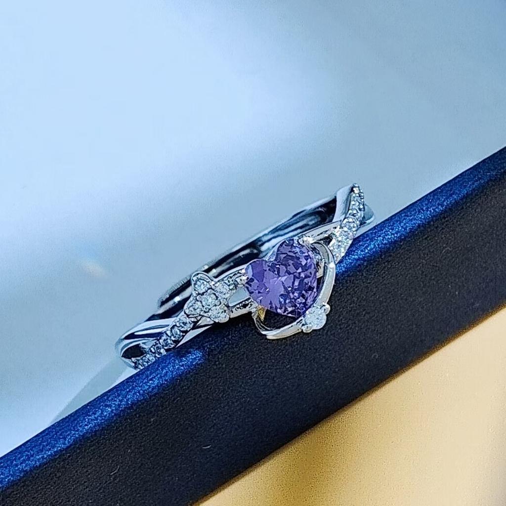 Pink Love Zir*****Pen Ring Women'S Light Luxury Sweetheart Planet Beautiful Girl Amethyst Women'S Ring
