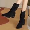 Winter High Quality Women's Boots Fashion Solid Color Round Toe Medium Heel Sleeve Versatile Women's Short Boots