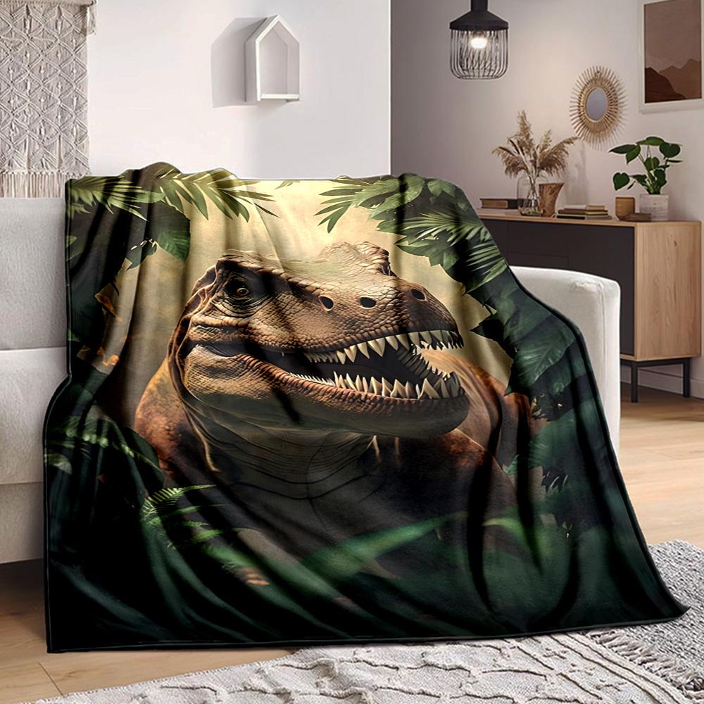 1pc Dinosaur, Prehistoric Soft & Warm Polyester Knit Blanket, Digital Printed, All-Season Throw for Napping, Traveling, Sofa yy250906048
