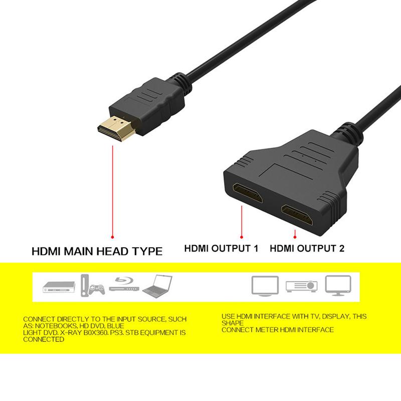 Мужчина разветвителя кабеля HDMI к двойному адаптеру разветвителя HDMI 2 женский Y в светодиоде HDMI Hd