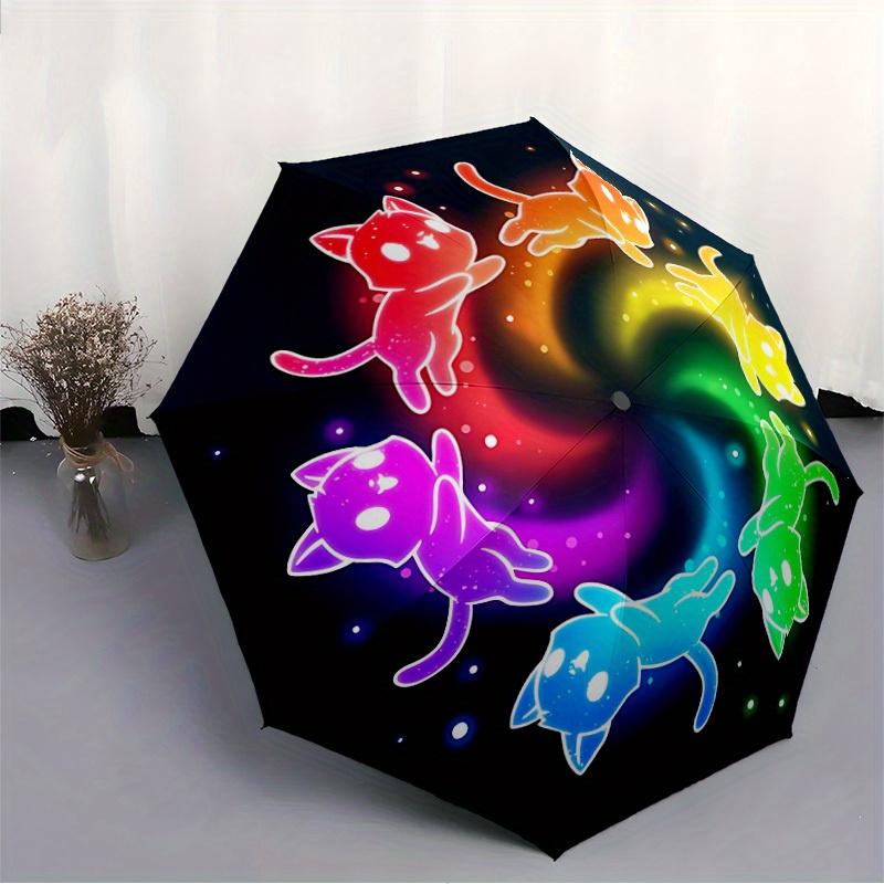 1pc Rainbow Cats Automatic Open/Close, Foldable Compact Umbrella with 8-Rib Shaft, Perfect Gift For Men And Women 146