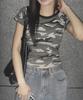 CHICKS Camo Slim Fit Basic T-Shirt Khaki