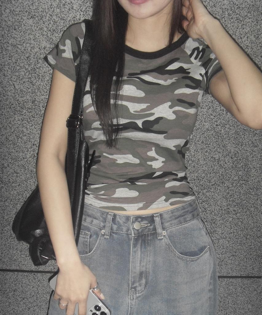 CHICKS Camo Slim Fit Basic T-Shirt Khaki