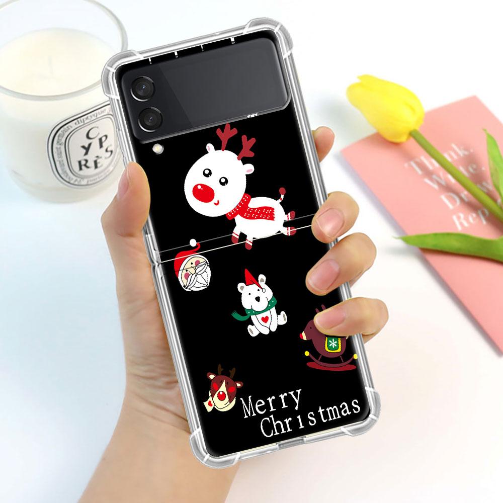 Роскошный чехол для Samsung Galaxy Z Flip 3 4 5G Funda Z Flip3 прозрачный ПК жесткий противоударный чехол для телефона Снеговик Рождественский мультфильм