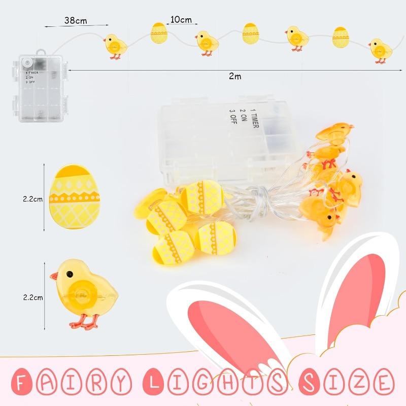 Сказочные огни на открытом воздухе, Пасха, 2 м, 20 светодиодных цыплят, пасхальные яйца, микро-сказочные огни, таймер на батарейках, теплый белый цвет, пасхальное украшение для дома, декор стола