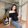 French one-word shoulder short-sleeved T-shirt women's summer high-end temperament off-the-shoulder hottie pure desire to look thin chic top ins