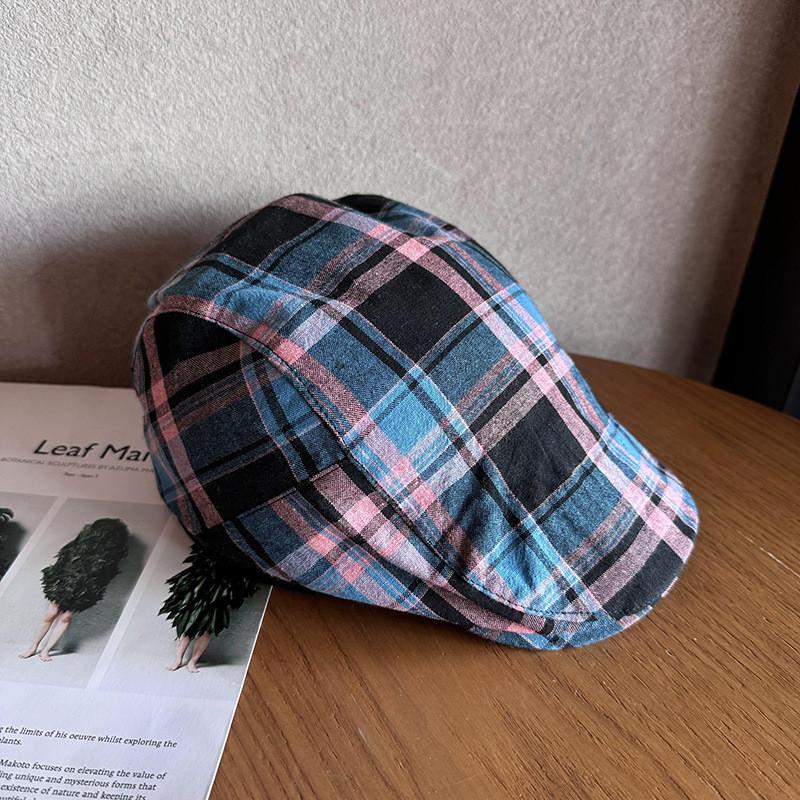 Клетчатый берет модной женской расцветки, летний дышащий, из смесового хлопка