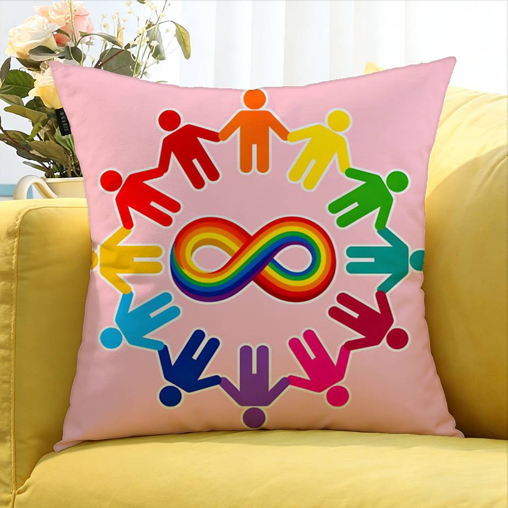 For Accept Support Love Autism Pride Symbol Rainbow World Various Sizes Square Pillow Case For Car Home Bedchamber Decor