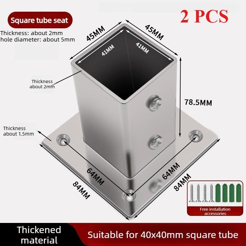 2 PCS Stainless Steel Square Tube Connector, Flange Base Base, Tube Outer Dia. 25-30-35-40mm, Corner Joint Fence Rail Clamps