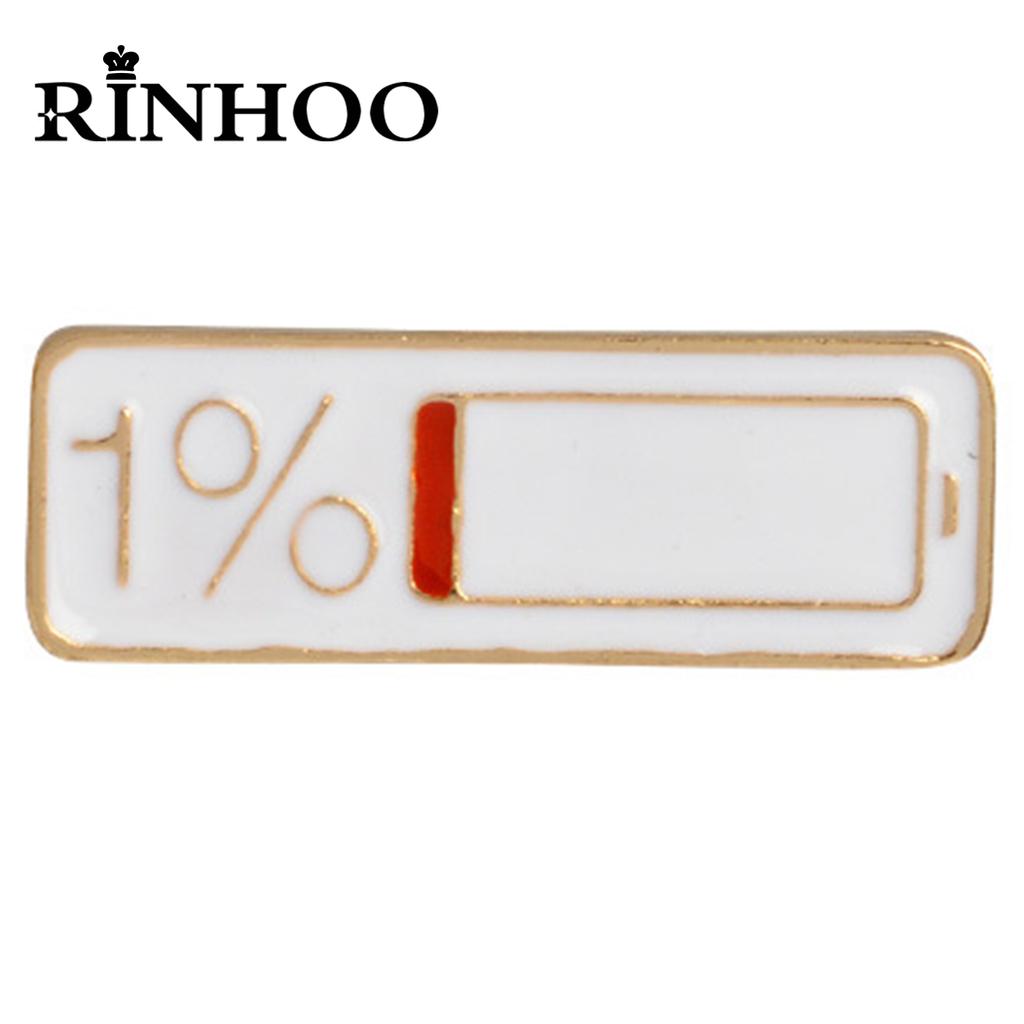 Rinhoo Enamel Pin 1% Electricity Battery Power Brooch Buckle Computer Keyboard Low Battery Bag Clothes Lapel Badge Jewelry Gifts