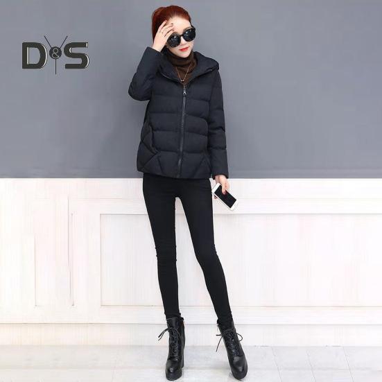 Women Winter Hooded Jacket Solid Color Long Sleeve Loose Thick Warm Down Cotton Short Coat for Cold Weather All Match Streetwear Outwear