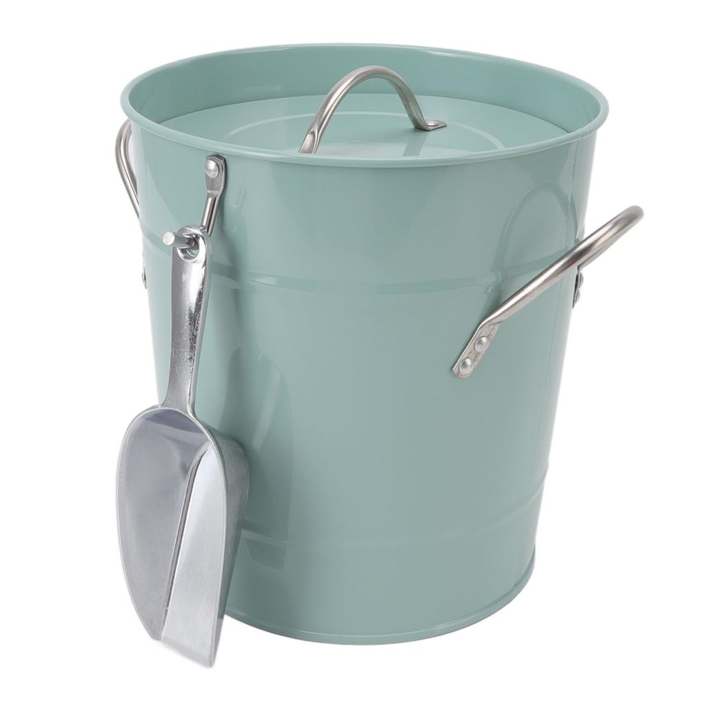 Round Ice Bucket Multipurpose Safe Galvanized Ice Buckets with Lid and Ice Shovel for Bar Restaurant Party Blue
