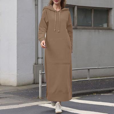 Модные женские толстовки с капюшоном, платья с длинным рукавом, осеннее однотонное платье-толстовка, зимнее повседневное платье-сарафан с капюшоном, халат Femme