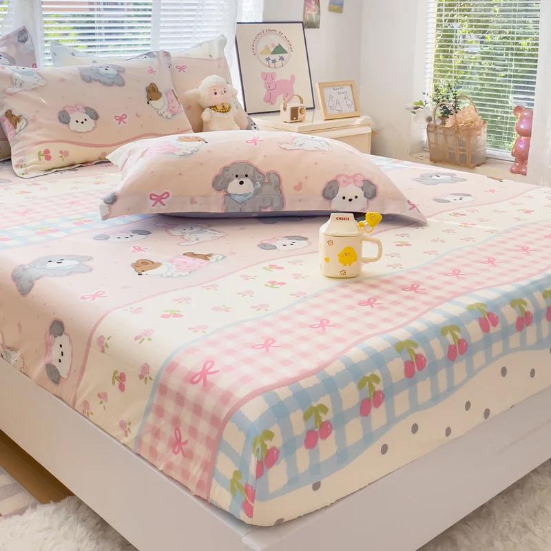 1pc 100%Cotton Bed Sheet Flower Printed Mattress Cover Single/Queen/King Fitted Bedsheet Double Bed Sheets (without Pillowcase)