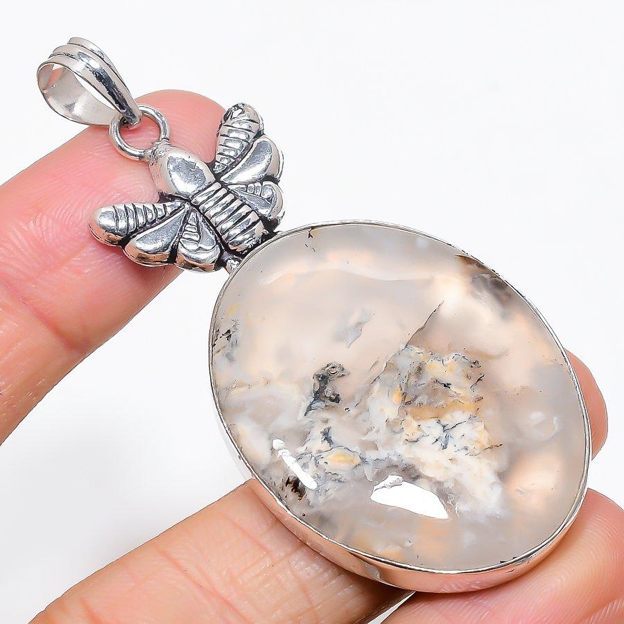 Russian Dendritic Gemstone 925 Sterling Silver Jewelry Pendant 2.76" KJ-166
