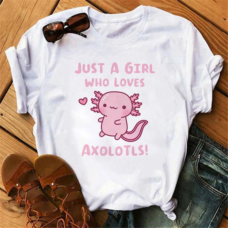 Футболка Axolotl, одежда унисекс, милая, кавайная, винтажная, y2k, футболка, женская, унисекс, Drink Bubble Tea, повседневная, с коротким рукавом, футболка