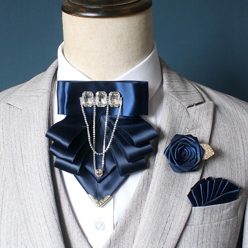 3 pcs/set Exaggerated Collar Bow Tie Brooch Set Rhinestone Wedding Accessory Set Wedding